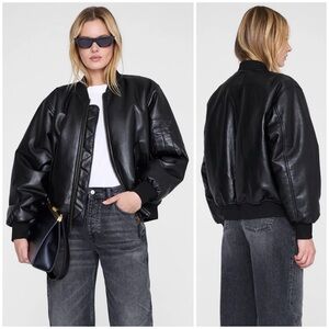 ANINE BING LEON BOMBER Black Recycled Leather SZ S